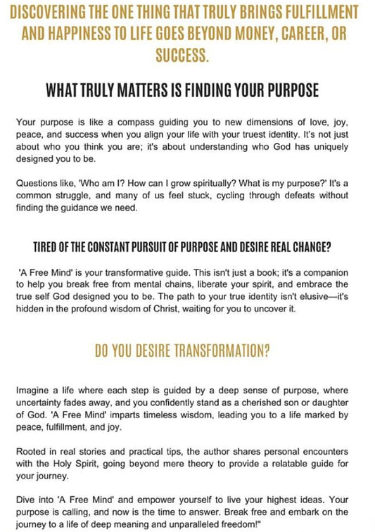 A Free Mind: Get Freedom From Mental Chains & Discover Your Purpose (Instant Digital Copy)